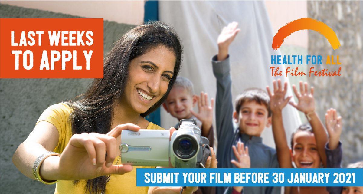 Less than 2⃣ weeks left to apply for the #HealthForAll Film Festival. If you have made a health-related short film, we want to hear from you. Everyone can submit their film. 

Apply here!
📹 bit.ly/34jj7gW