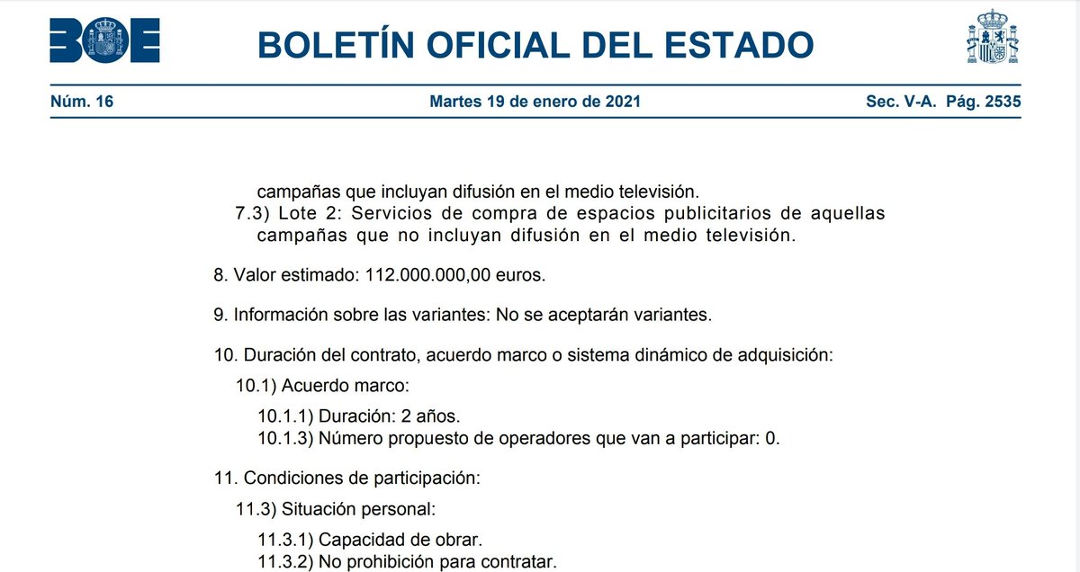 UACD_Youtube's tweet photo. BOE de 19 de Enero de 2021.

Con un País arruinado el Gobierno da 112.000.000 € a los medios de manipulación masiva afines para que le hagan publicidad. 

Esto no lo va a decir ningún medio
Así que habrá que retwitear para que la gente lo sepa y entienda por qué nos mienten. https://t.co/XetV1ZN1vY