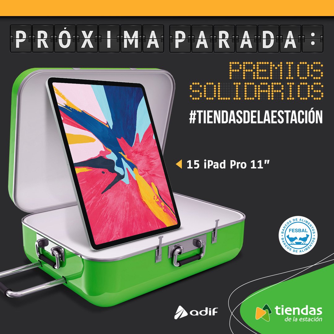 Tu próximo ordenador puede ser un iPad Pro, palabras mayores. ¿Quieres conseguir uno de los 15 📱? ¡Participa en el SORTEO #ParadaPremiosSolidarios!

👍Síguenos
💬Menciona a un amigo con #⃣#TiendasdelaEstacion
🗣️Comparte