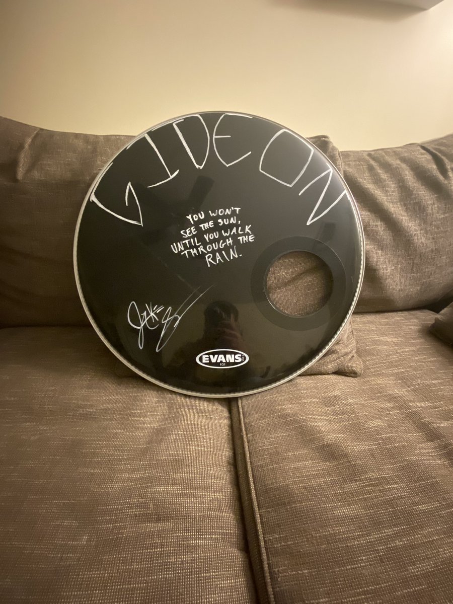 Continuealways's tweet photo. Signed kick drum head from @hilldiddy of @GideonAL. All proceeds go to providing mental health care to musicians. Shop: https://t.co/pyklcQ5SIs https://t.co/Qc4vf9ed3f