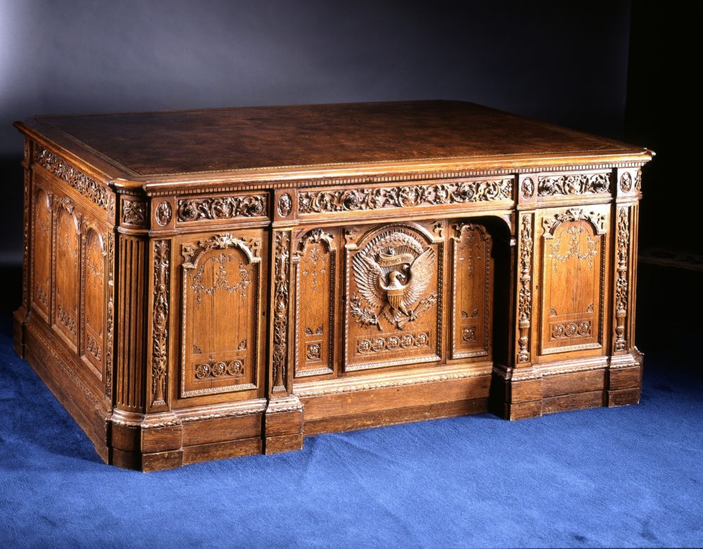 President Biden kept the Resolute desk. A gift from Queen Victoria to Rutherford B. Hayes, it was made from timbers of the British ship HMS Resolute. Every president since has used the desk somewhere in The White House except Johnson, Ford & Nixon. Carter returned it to the Oval.