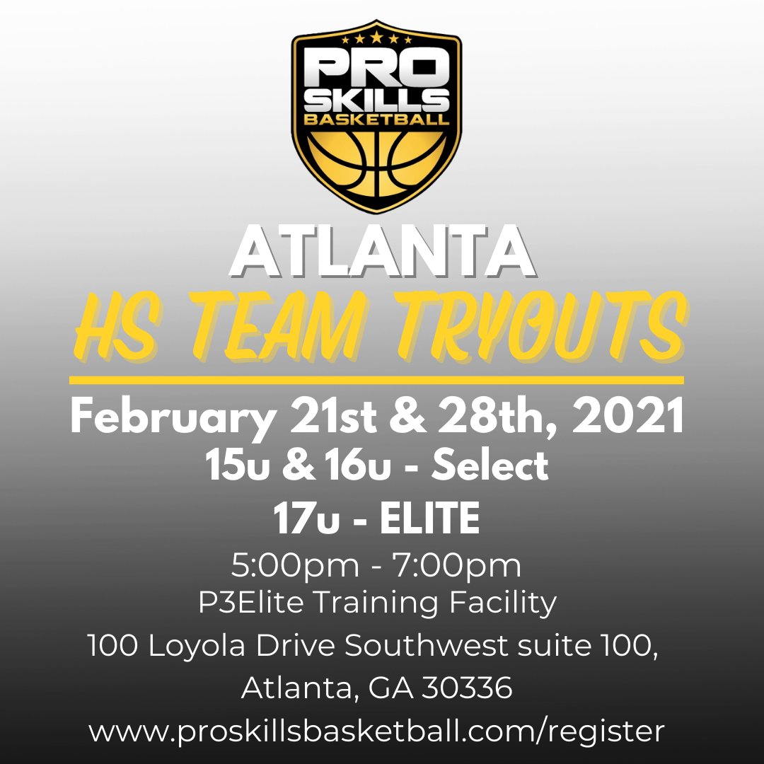 #Atlanta #Georgia It's tryout time! 
PSB ATL is prepping for a great year! Join the #PSBFamily!

📅: Feb 6 & 13 - Elem/MS
📅: Feb 21 & 28 - HS
📍: P3 Elite Training Facility
🏀: Teams 9U-17U
💻: Register for tryouts at  proskillsbasketball.com/register

#ProSkillsBasketball #PSBAtlanta