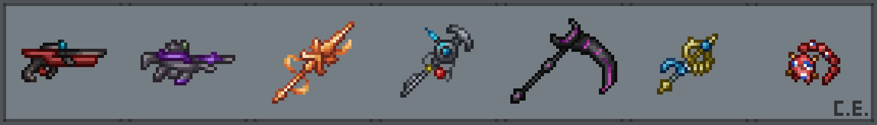 the Clothier on Twitter: "Terraria Weapons in Edward's Style (Part 33) Weapons of the Week: Dart Dart Rifle, Daybreak, Sphere Staff, Death Desert Tiger Staff, and the Drippler