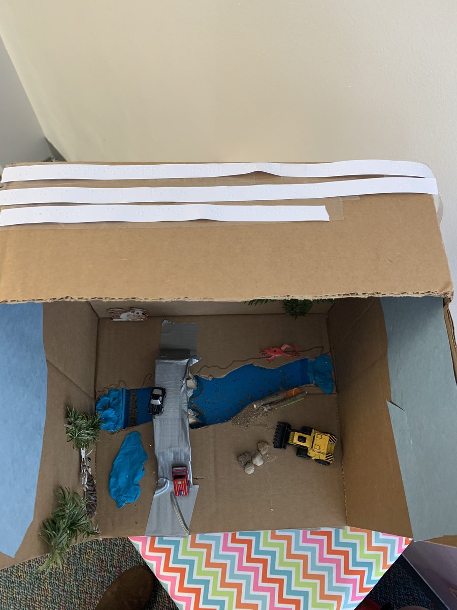 So proud of my student’s very creative and very #tactile personalized learning project! She chose to learn all about the Mississippi River and made this amazing diorama complete with facts in #Braille across the top! #WeAreNSSEO #TVI #VisuallyImpaired