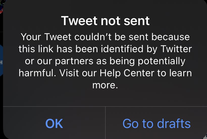 Twitter blocked me from publishing this tweet because it contains a link to telegraph, which appears to be an anonymous blogging service. The age of censorship has begun