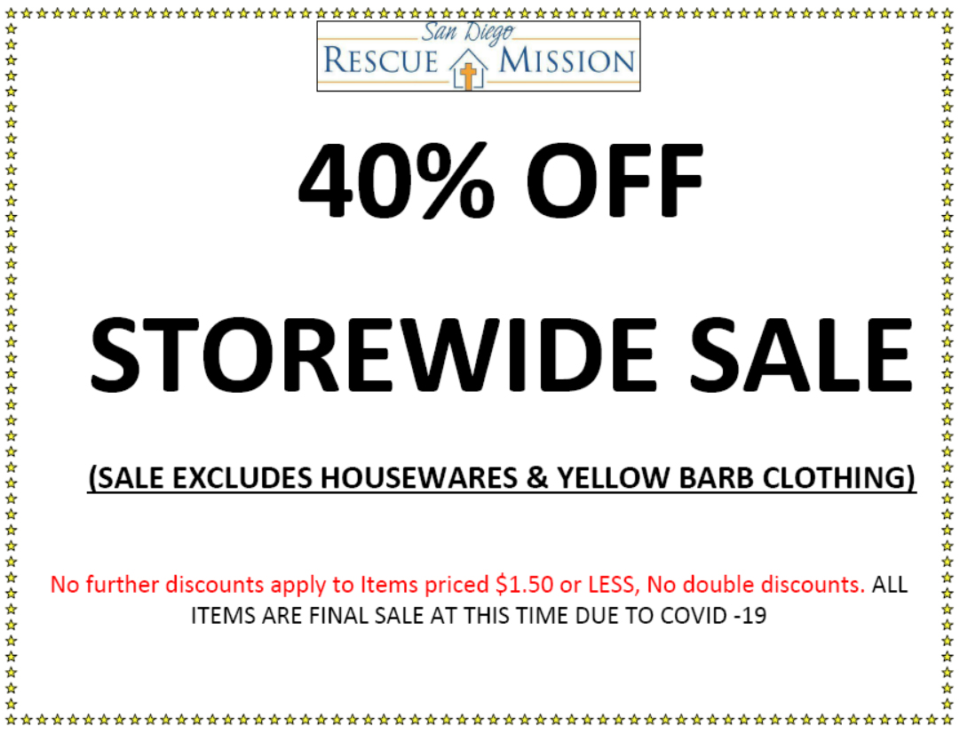 Save 40% storewide today 1/20 and tomorrow 1/21 at our North Park and Sport Arena locations bit.ly/3nMf3fB