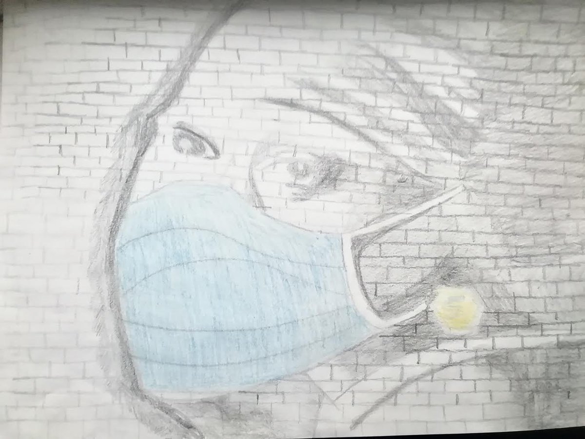 So...Jack has refused to draw anything but cars for a whole year and suddenly, inspired by Banksy’s ‘ girl with a pierced eardrum’ and COVID, and whilst working from home, produces this... well done Jack. 👏🏻