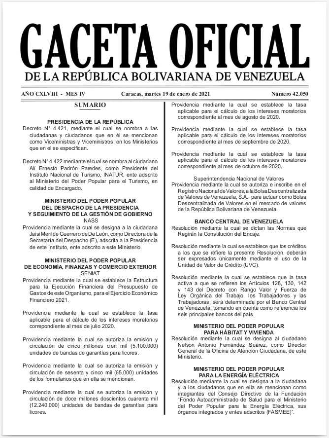 BDVE_oficial's tweet photo. Compartimos con todos las #Buenas #Noticias: Aprobación en Gaceta Oficial de la Bolsa Descentralizada de Valores de Venezuela. @SomosBDVE Opera de forma rápida y sencilla.

#Enterate #Gaceta #Oficial Número 42.050 de fecha 19/01/2021 https://t.co/wb6CrnLKVa