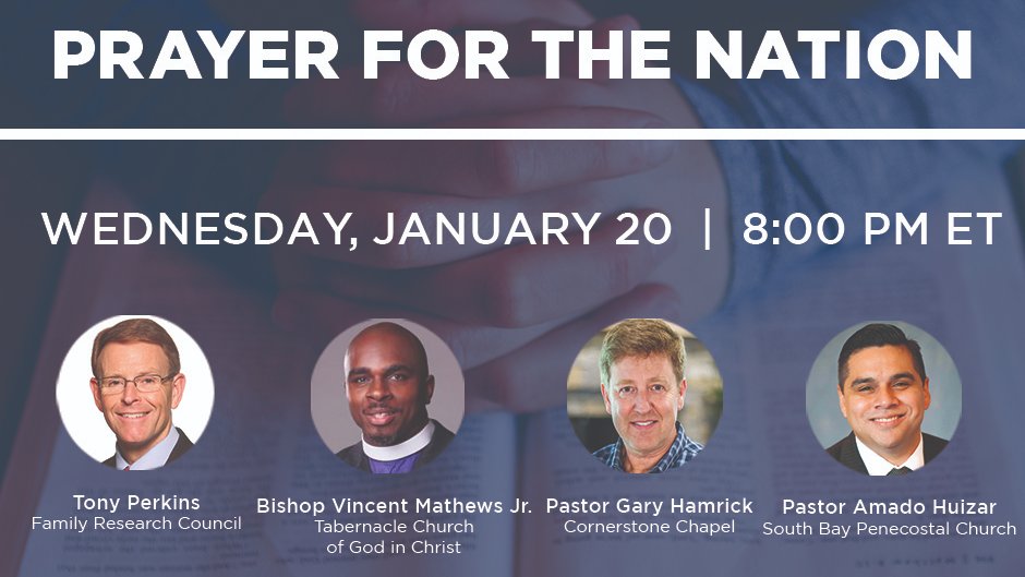 FRCdc's tweet image. TONIGHT 8 PM ET: Pray for our national leaders.

God's instruction for us to pray for our leaders is not limited to those we agree with or voted for. (1 Tim. 2:1-4)

Join @tperkins, Vincent Mathews, Jr., Gary Hamrick, and @ahuizar2 to pray.

Live at prayvotestand.org