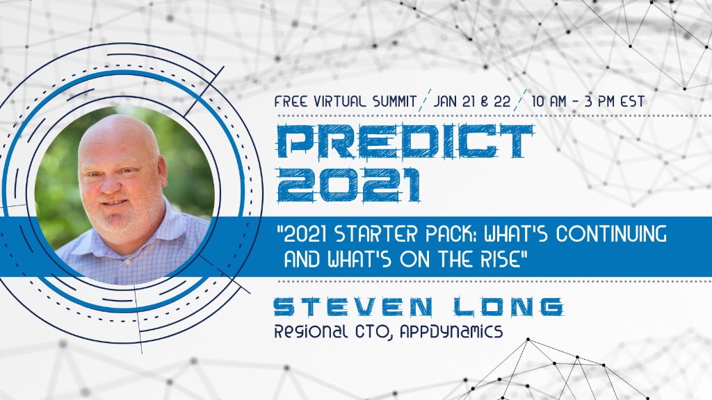 AppDynamics's tweet image. We’re proud sponsors of #Predict2021 Virtual Summit! Join @devopsdotcom and AppDynamics Regional CTO, Steve Long, tomorrow (1/21) for a virtual day of #DevOps predictions from across the community. Join for free: cs.co/6011HZgKh.