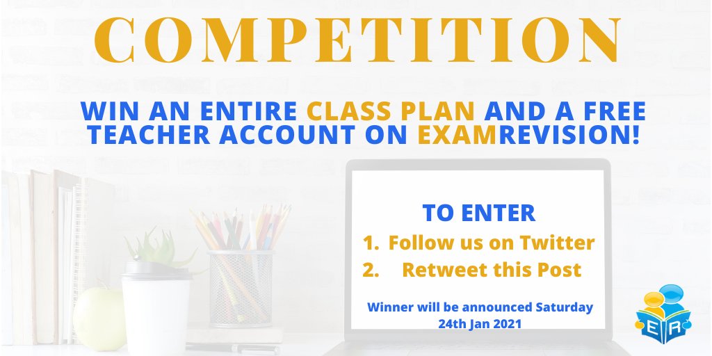 📣📣📣 COMPETITION TIME 📣📣📣

ExamRevision are giving away a CLASS PLAN to a lucky teacher! 🏆

To enter, complete the following steps:

1. Follow us 💛💙
2. Retweet this tweet 🤝

Winner will be announced this Sat 24th! 🤞

#Giveaway #Competition #Edchatie