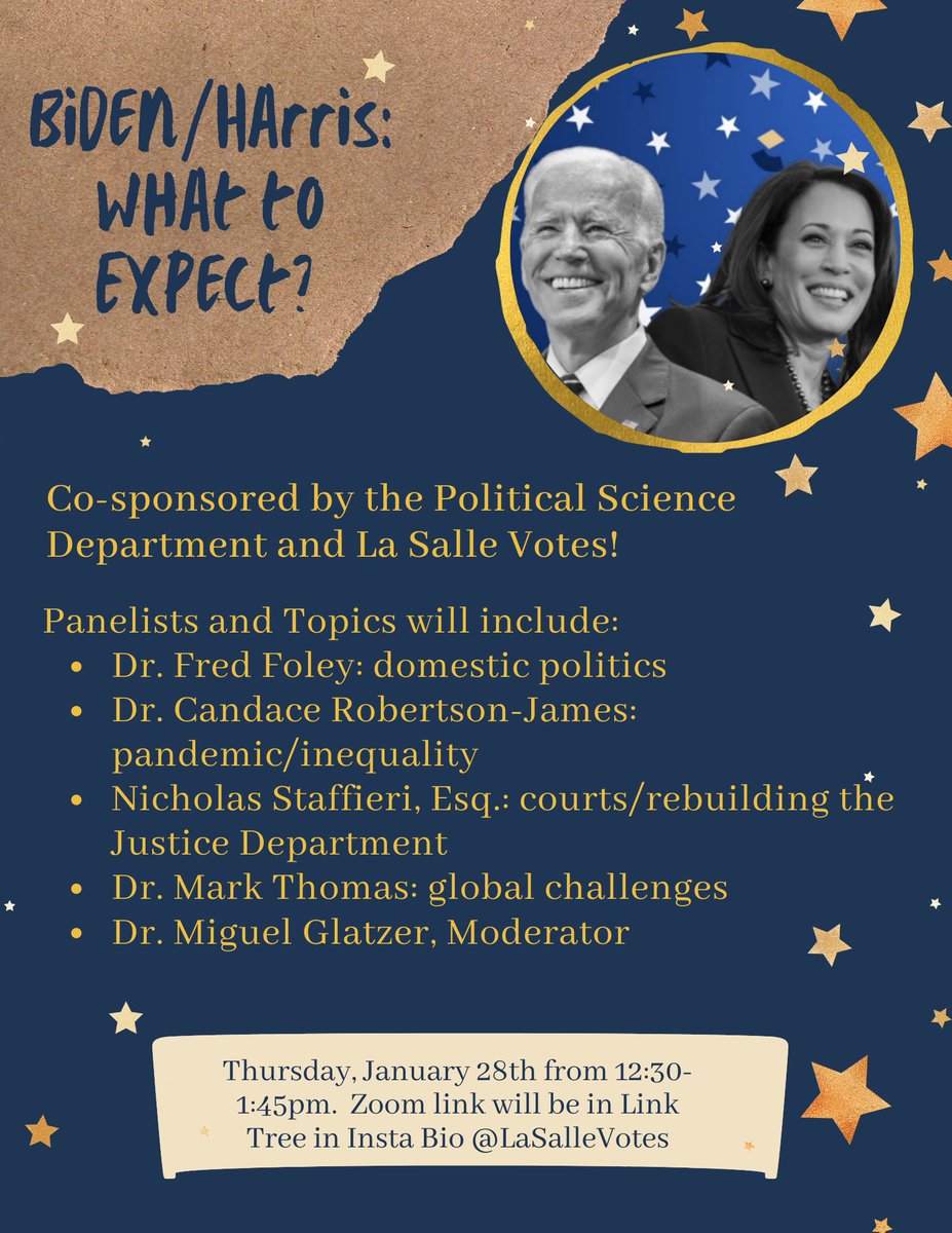 ExplorerCafe's tweet image. Join @la_votes and @LaSallePolitics on 1/28 at 12:30pm for a discussion of the Biden/Harris administration. Zoom link to follow. @EmmaJLeonard @CJphilly99 @LaSalleSGA @CandyRobJames @christen_rexing @ministryservice @lasallereligion #LaSalleVotes