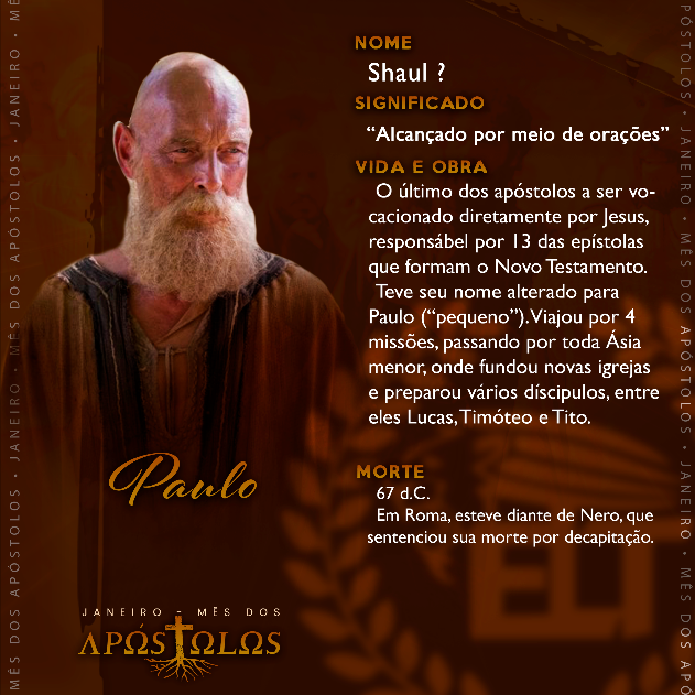 EliteUniversal's tweet photo. Estamos vivendo o mês dos Apóstolos, por isso, decidimos trazer posts contando um pouco sobre cada um.

Hoje, vamos conhecer mais sobre o Apóstolo Paulo.

#EliteUniversal #EuSouELT #Apostolos #Biblia #arqueologia #patristica #evangelhos #teologia #iurd #apostle #discipulos https://t.co/lOel9nhQPj