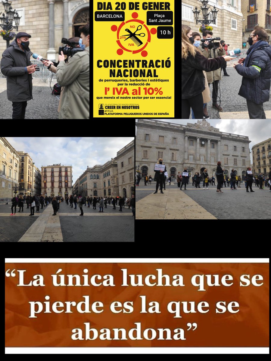 chechunsm's tweet photo. Algunas imágenes de la concentración  de hoy en Pza Sant Jaume.
Hoy en toda España el mundo de la peluquería se ha hecho oír pidiendo el regreso del IVA al 10%
@creer.en.nosotros #peluqueriabarberiaestetica #somosesenciales #peluquerosunidos #concentración #creerennosotros https://t.co/oasnVnFil9