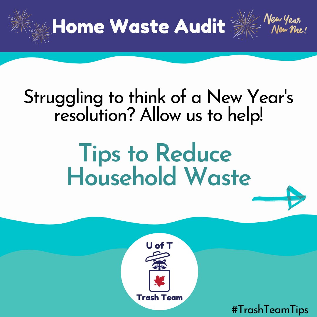 UofTTrashTeam's tweet photo. Was your #NewsYearsResolution to use less waste? Here are some tips to reduce household #waste - which is your fave? #HomeWasteAudit #TrashTeamTips 1/3 https://t.co/vxtLSCbJic