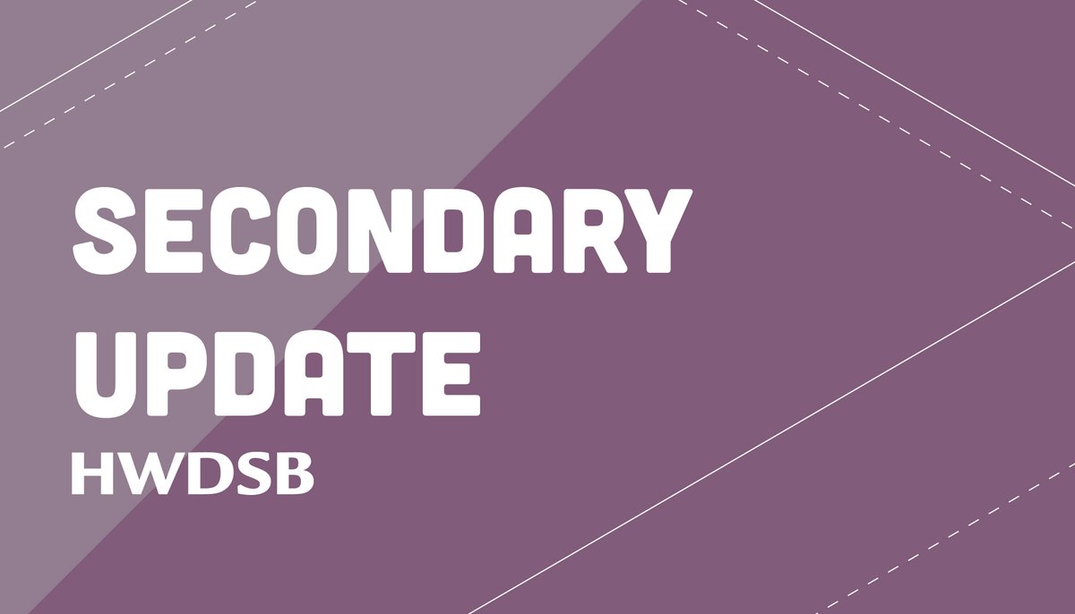 Update on learning for secondary schools: 

Students will have an opportunity to use previously scheduled as exams days at the end of Semester 1 (January 25 - 28, 2021) as Student Success Days. 

Read more: hwdsb.on.ca/blog/secondary…
