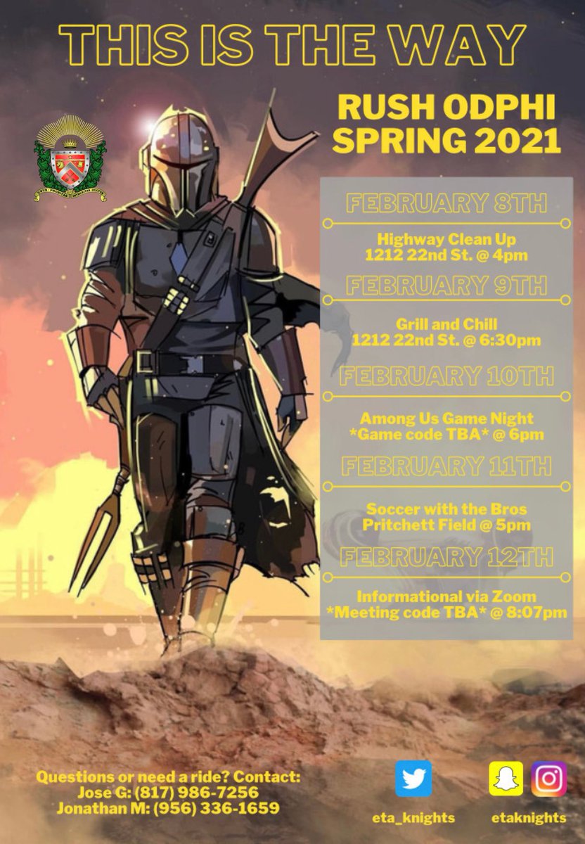 eta_knights's tweet photo. It’s that time of year again 🛡come see why we are the hypest and proudest fraternity on campus ⚔️. If you have any questions contact Jose, @red_6laze or DM us. #RushODPHI #EtaKnights #Rush21 #SlideInOurDMs #LadiesletYourHomeBoysKnow https://t.co/eBGWO62Hhl