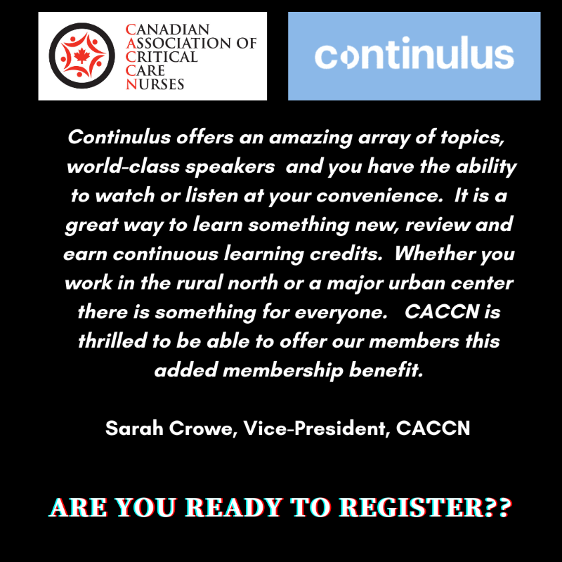 CACCN/Continulus Partnership has launched! CACCN members take advantage of this amazing member only educational opportunity!   Are you ready to register?  caccn.ca/education-cert… 

#continulus #education #criticalcare  <a href="/CACCNCentralON/">CACCN Central Ontario Chapter</a> <a href="/caccnmb/">CACCN - Manitoba Chapter</a> <a href="/CACCNyeg/">CACCNyeg</a> <a href="/caccnbc/">caccnbc</a> <a href="/continulus/">Continulus</a>