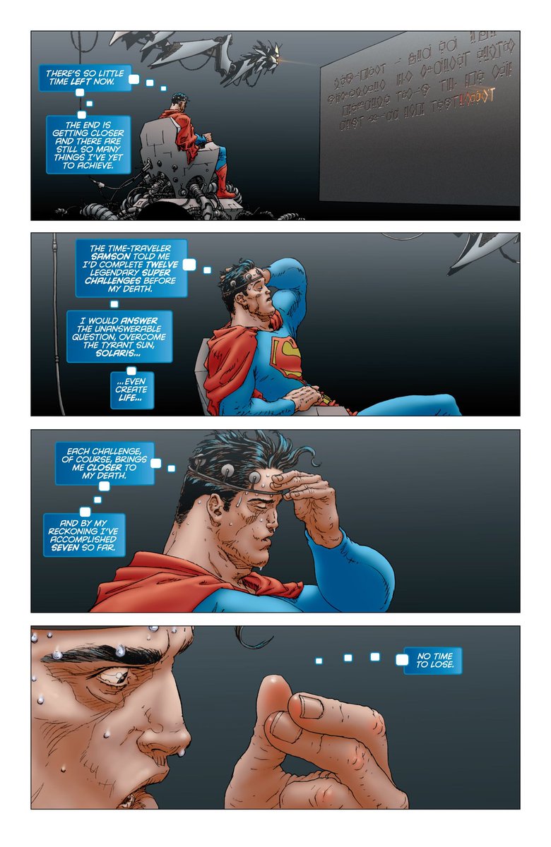 Humongous props to the art team here. This such a good rendition of an exhausted Superman. Morrison's narration is also top notch, Superman's last will is as somber as you would imagine it to be. Clark fully accepting he can't escape this, but even then, never stopping.