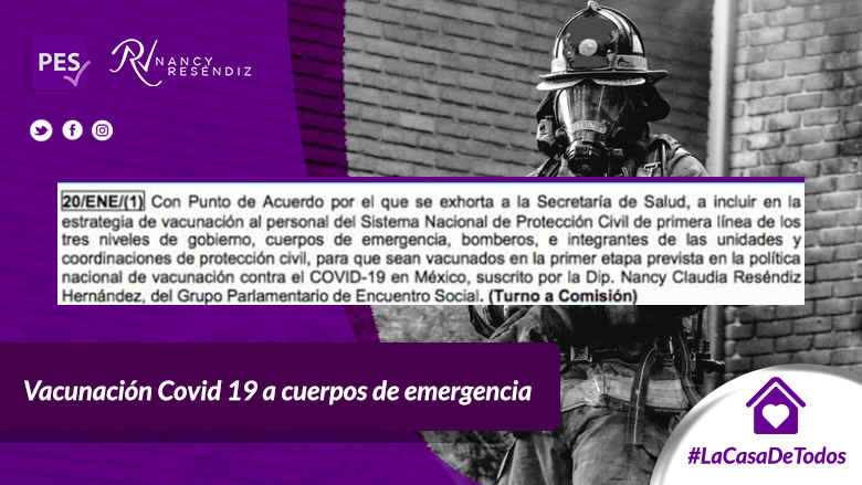 NancyResendizMX's tweet photo. Hoy se presentó a la Comisión Permanente del Congreso de la Unión la proposición con punto de acuerdo para que bomberos, cuerpos de emergencia y personal de protección civil, sean considerados dentro de la primera etapa de vacunación contra el COVID -19.

Sigamos adelante. https://t.co/rJxfWTkyqt