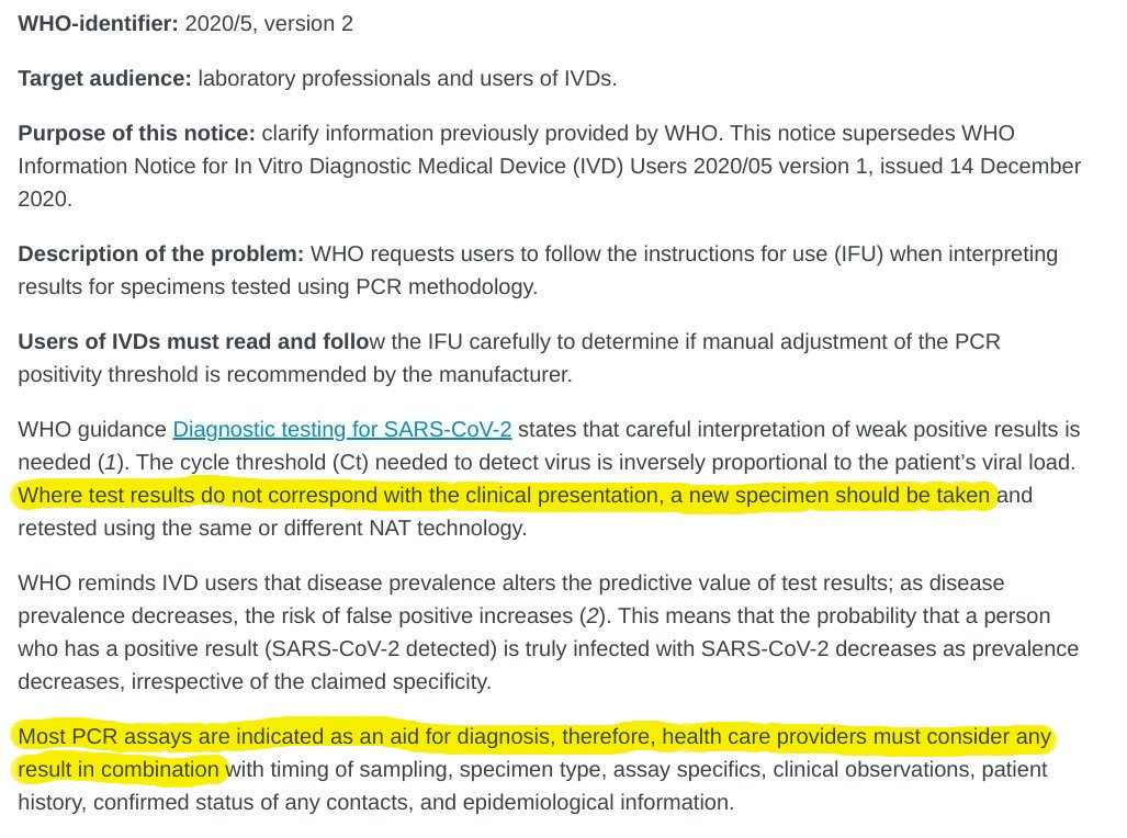 PCR positive is no longer = Covid. You are not Covid now unless you get a second test to confirm it, and are presenting clinical symptoms. We shall see what the net impact of this indeed is.

Released 20/21 Jan 2020

who.int/news/item/20-0…