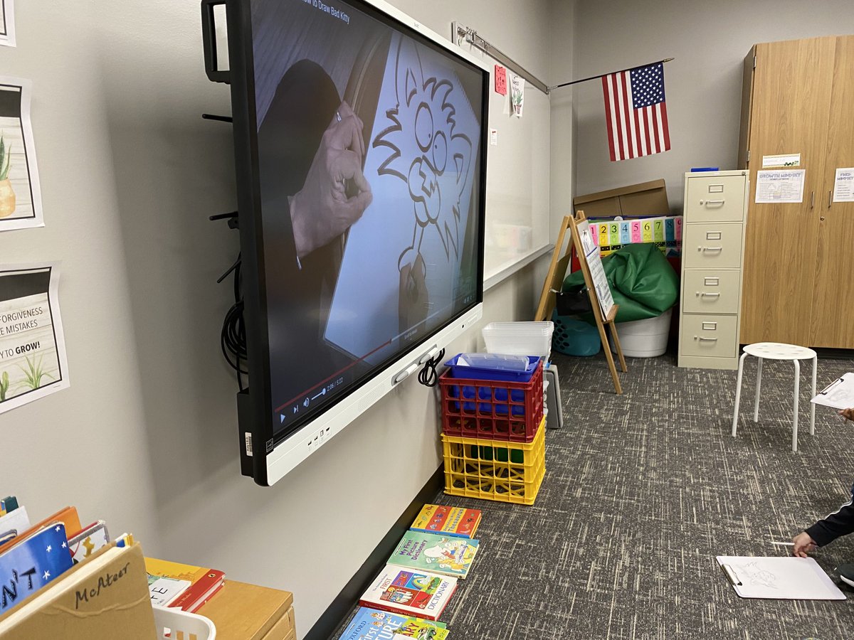 MrsHungateFE's tweet photo. Tomorrow we are so lucky to get an author visit from ⁦@nickbruel⁩ , so today we had to practice drawing Bad Kitty ourselves! 😺These artists had so much fun! #FielderPride https://t.co/qkG6JsL8PU
