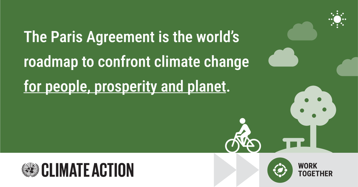 UN's tweet photo. The #ParisAgreement is an international treaty which aims to address the climate emergency and to help strengthen resilience.
As we work towards recovery from #COVID19, we must build back greener for our planet & our future. https://t.co/2NtTTL0hq9 https://t.co/tbPiEn7oW4