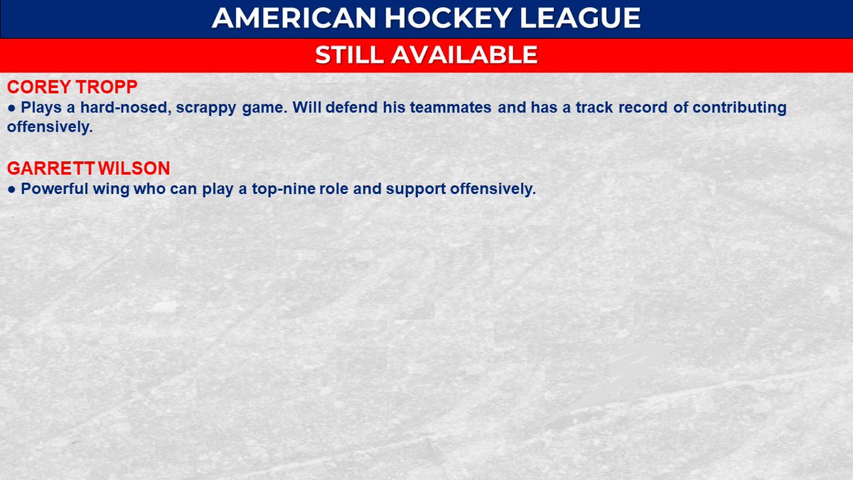 The biggest action is among the forwards, where there are still elite scorers who have 25- or 30-goal track records. This list contains captains, Calder Cup champions, and all types of roles.Many of these players also have considerable history mentoring top young prospects.