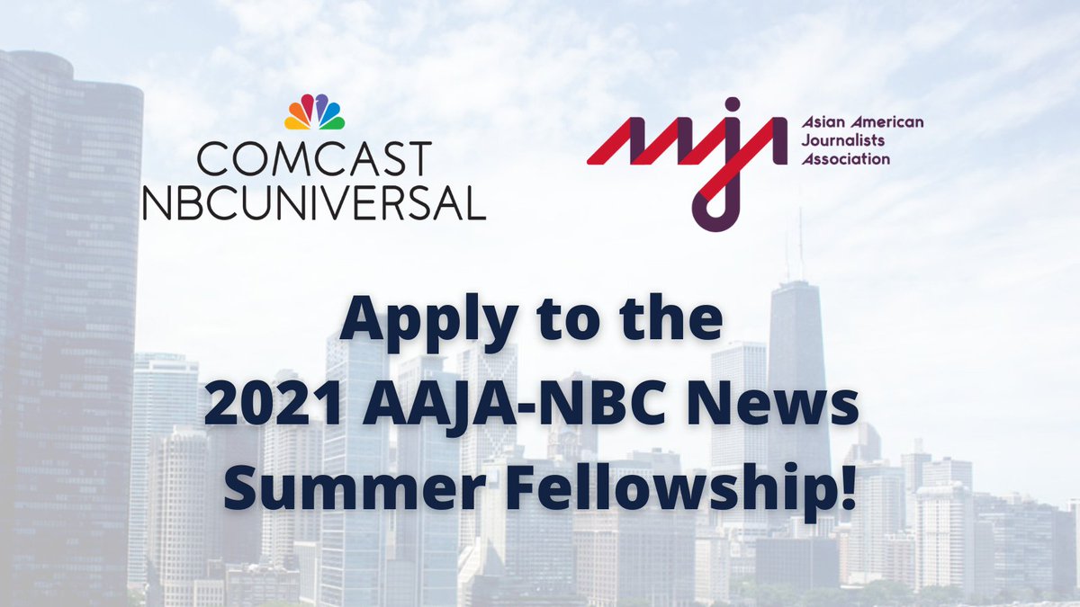 aaja's tweet photo. 📢📢Calling all students interested in broadcast journalism 📢📢 
AAJA is taking applications for our NBC News Summer Fellowship Program! 
Fellows gain experience at one of the world’s leading news divisions including NBC News, MSNBC and CNBC. 
Apply here: https://t.co/d8Q61NDP82 https://t.co/Nr4snrr7P9
