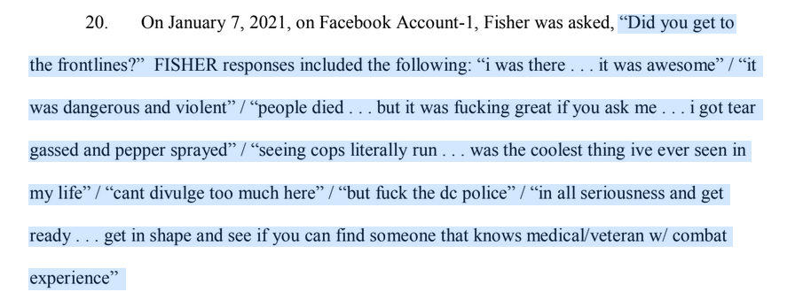 Schier calls this "perhaps most chilling" of Fisher's statements. When the government executed Fisher's arrest warrant, the FBI recovered a semiautomatic rifle, a number of other guns, and bullet proof vets, prosecutors said.These are not about self-defense, he adds.