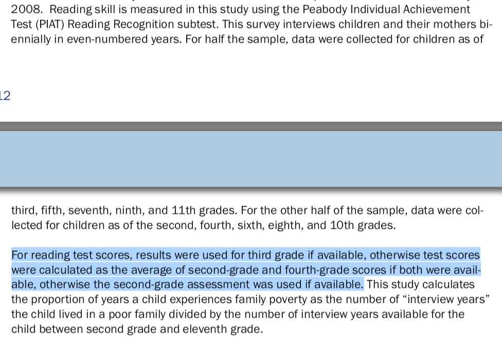 3/ Digging in further, though, it turns out when the study refers to "3rd grade" reading scores it actually means a combination of 2nd, 3rd, and 4th grade reading scores!