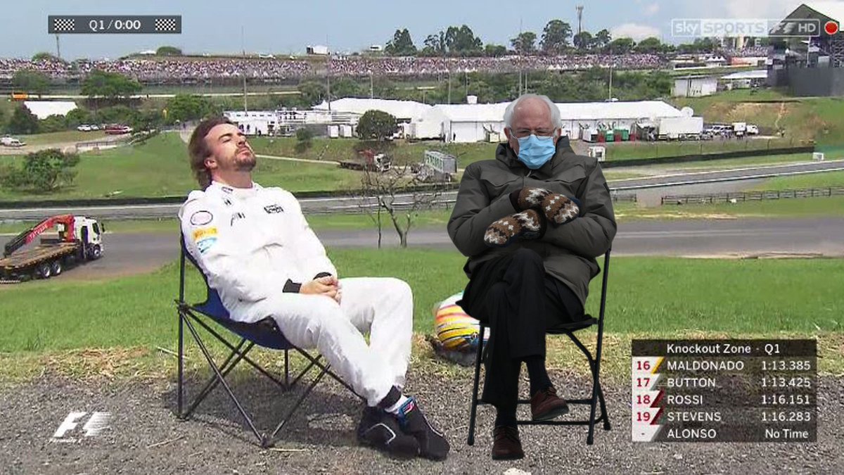 jas0nsg's tweet photo. Fernando Alonso sunbathing with Bernie Sanders https://t.co/fAP5iQ7RqN