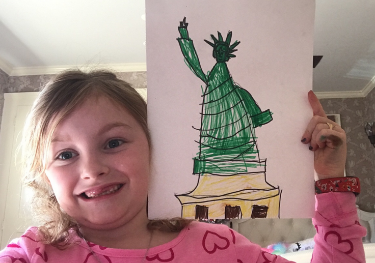 mayfieldjs's tweet image. Moments in Remote! First graders are learning about American Symbols in social studies- Lady Liberty is looking confident and strong!