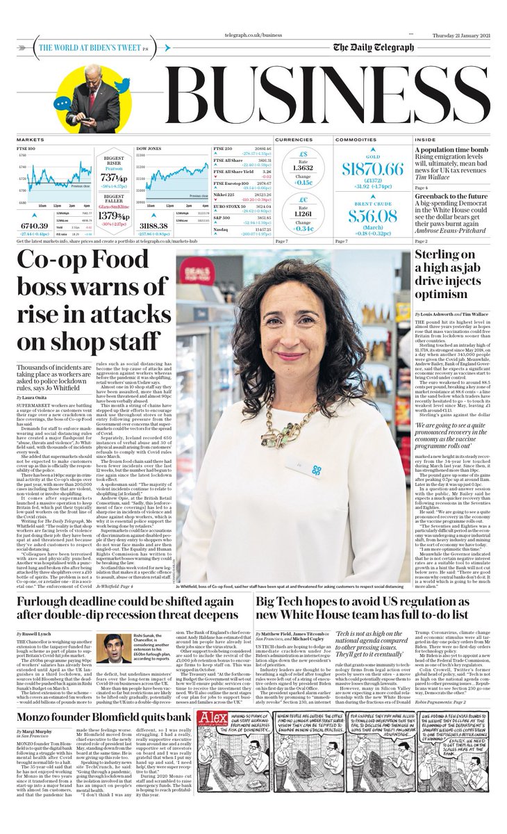 TELEGRAPH BUSINESS: Co-op Food boss warns of rise in attacks on shop staff #TomorrowsPapersToday