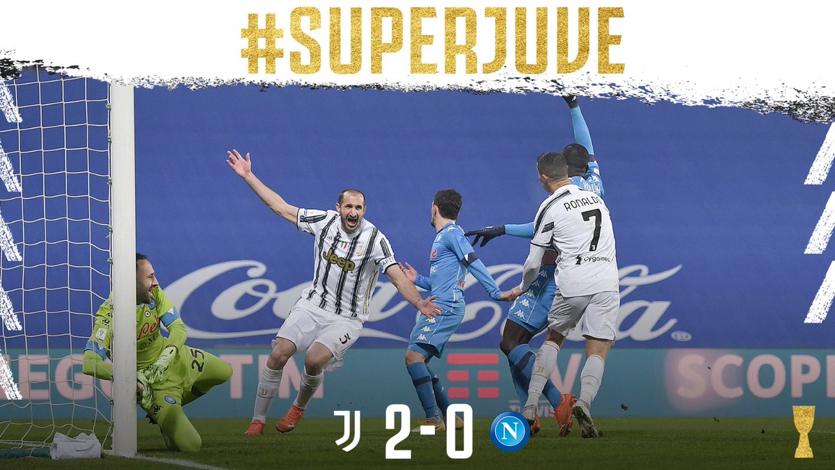 juventusfc's tweet photo. LA #SUPERCOPPA È NOSTRA!!! ⚪⚫

I gol di @Cristiano e @AlvaroMorata ci regalano il primo trofeo del 2021 🇮🇹🏆
L'abbiamo vinta tutti insieme 💪 

#PS5SuperCup #JuveNapoli #ForzaJuve 
#SUPERJUVE https://t.co/VBScFGoiS1