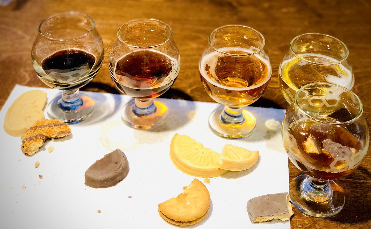 Working hard to get the right pairings for the Girl Scout Cookie Flight. Tough job, but somebody has to do it.😉Mark your calendar for Sat. Feb. 6 to taste which cookies made the flight, and support your local Girl Scouts as you #drinklocal 
#shareacommonbond #girlscoutcookie