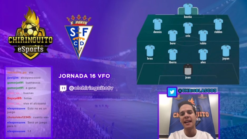 🚨 ¡TE LO CUENTA <a href="/ChrisBlasco3/">Christian Blasco Varón</a>! 🚨

💪 @ChireSports se mide a <a href="/SFCDeSports/">San Fernando CD eSports</a> en la 16ª JORNADA de <a href="/VFOspain/">VFO España</a>.

🔜 ¡Vente YA a nuestro CANAL de TWITCH! 👉twitch.tv/elchiringuitotv