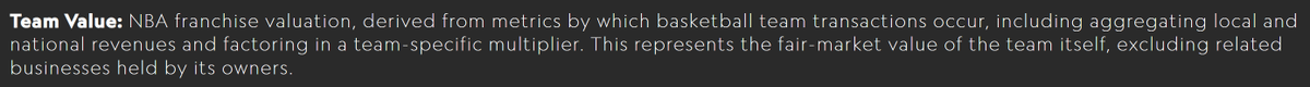 3/ First let’s take a look at how  @Sportico determined their valuation numbers.According to their methodology the valuations relied on two components:-Team Related Business & Real-Estate-“Team Value”See below for a further breakdown of what this actually means: