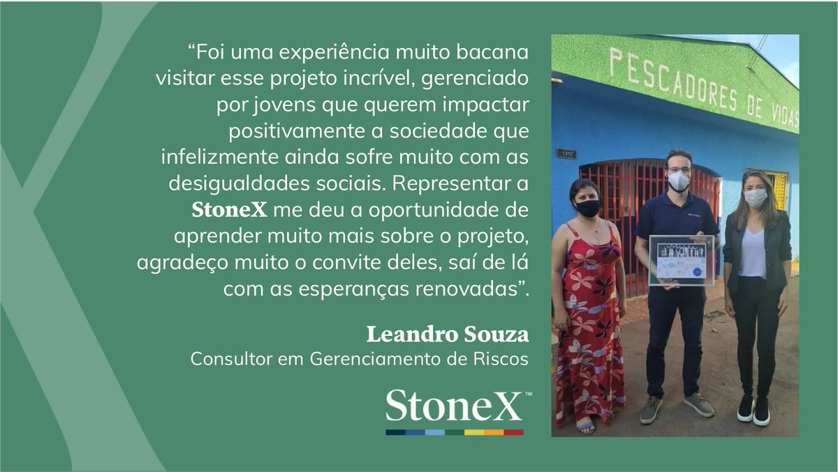 Neste mês, tivemos a oportunidade de conhecer de perto e contribuir com o trabalho da Associação Pescadores de Vidas, em uma das ações sociais que a @StoneX_Brasil desenvolveu. Privilégio e satisfação de fortalecer a causa! https://t.co/KTvKdQ0RT3