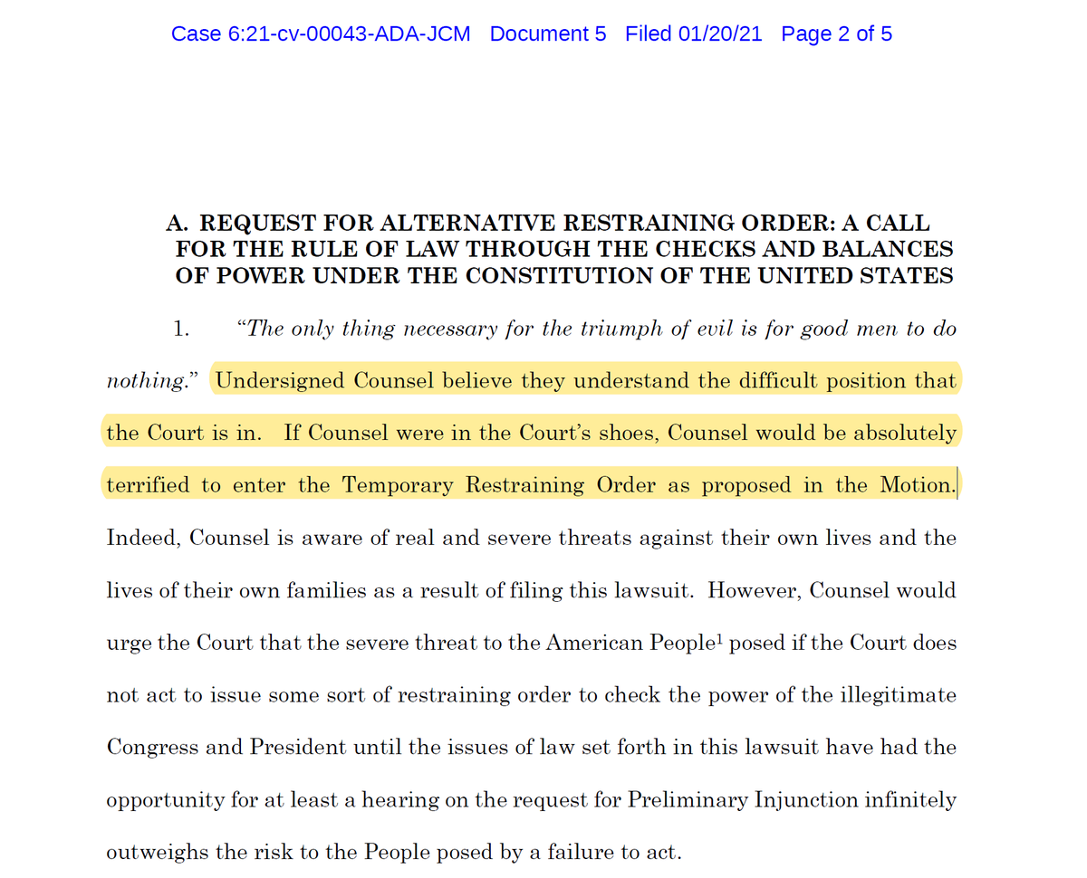 So it seems that the Plaintiffs have their own theory about why there's no hearing in the trainwreck that they've dropped on the docket. They think it's because the judge is literally a coward, and they are so brave that they're willing to, for all intents and purposes, say so.