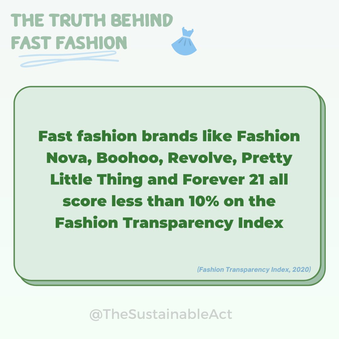 sustainableact_'s tweet photo. 🗣 FAST FASHION TRUTHS 

How many of these did you know? Do these facts and numbers surprise you? 

It’s time we stand up and take action by reflecting on our choices on who we are supporting, writing letters to these companies and our governments, and shopping more ethically! 🌏 https://t.co/Dq2RrIQ7fY