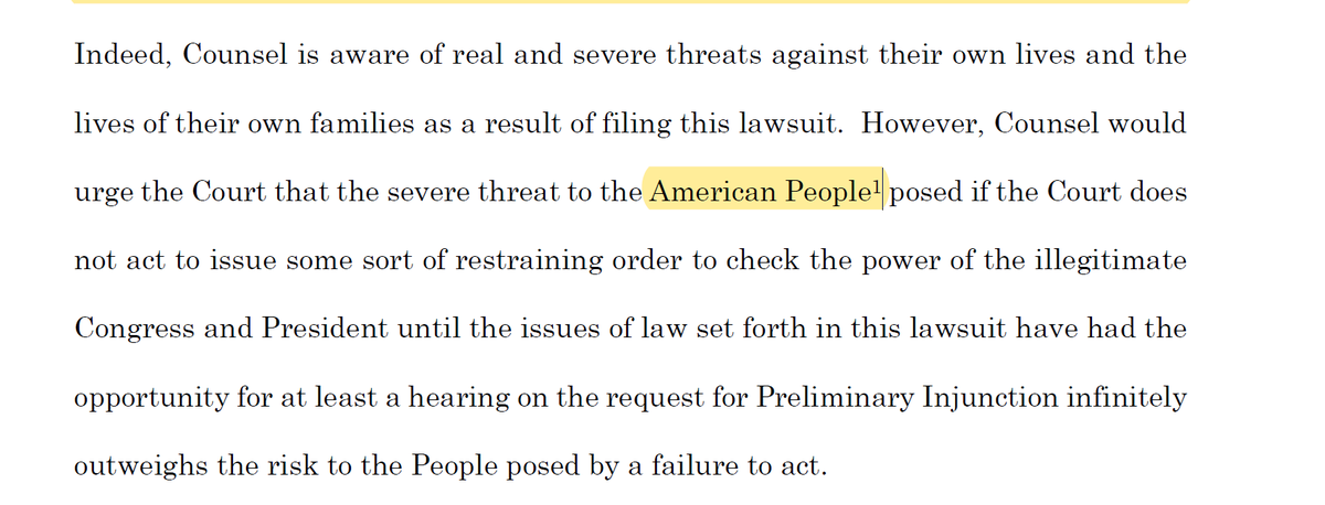This is also fun - "American People" has a footnote. The footnote says that capitalized terms not defined herein have the meaning given in the complaint. The complaint appears to contain zero uses of "American People."