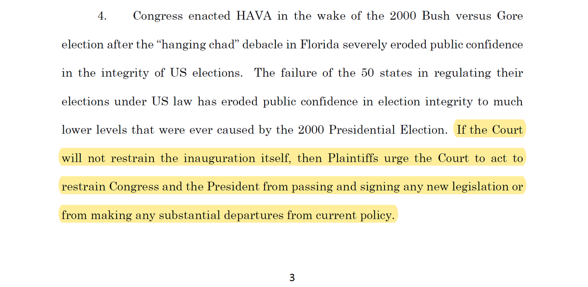 So I guess the news of the inauguration has reached sedition central, so they're modifying their request - now they want the Court to "restrain Congress and the President from passing and signing any new legislation or from making any substantial departures from current policy."