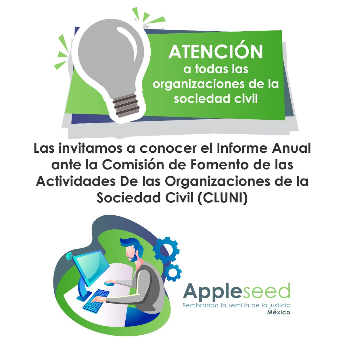 AppleseedMexico's tweet photo. #AVISOIMPORTANTE
Todas las #OSC que tienen #CLUNI deben presentar informe, independientemente de si recibieron o no apoyos y estímulos públicos.
Aquí los detalles 👉 https://t.co/VuBboQYoVN https://t.co/lstaSq6e05