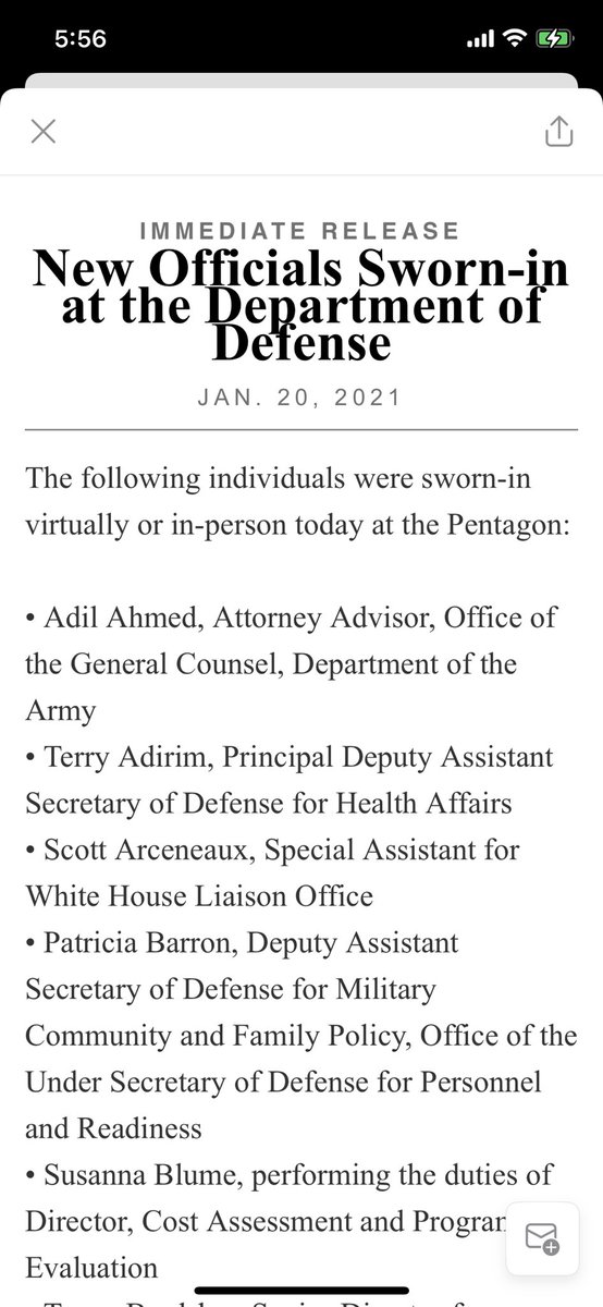 laraseligman's tweet photo. Full list of the people sworn into their new Pentagon jobs today: https://t.co/hwtLM6yL6n