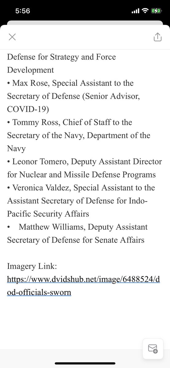 laraseligman's tweet photo. Full list of the people sworn into their new Pentagon jobs today: https://t.co/hwtLM6yL6n