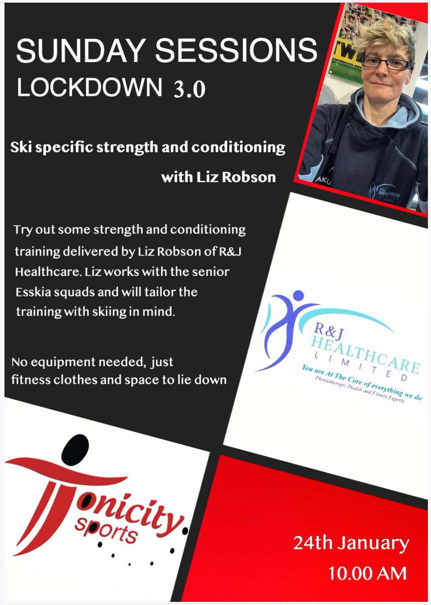 This weeks #SundaySession is ski related strength &amp; conditioning with Liz. Starts at 10am #emailtoregister 🖤❤️