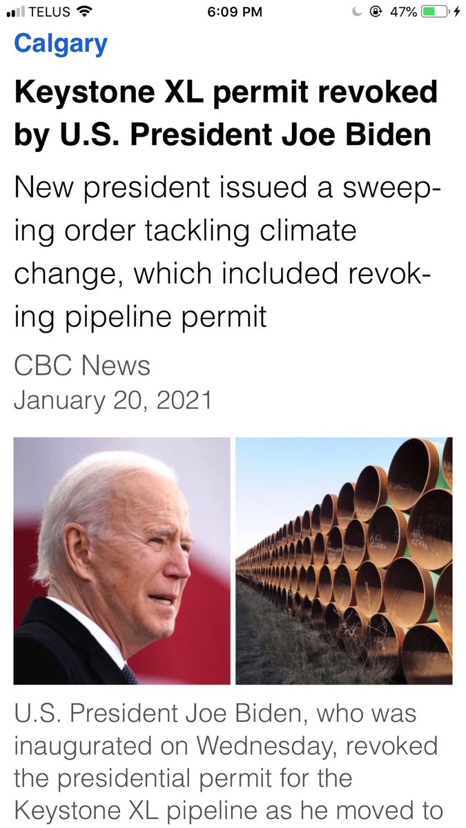 I hope that Biden doesn't prove to be just as senile at the last US President. Not a good start...in office for 5 seconds and already damaging both the US and Canadian economy by revoking the pipeline permit.