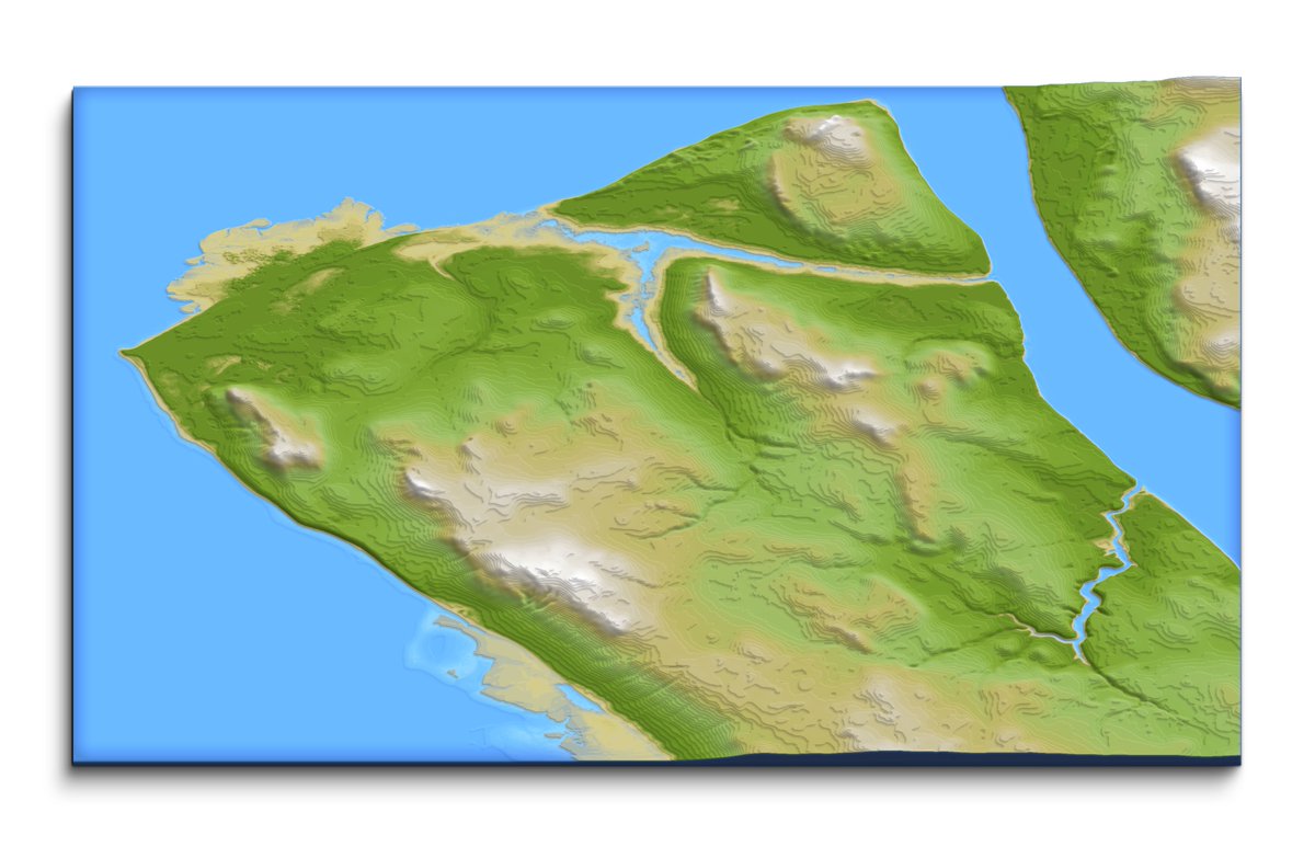 Lowtide 1000 years ago showing the ground levels in illustrative form.