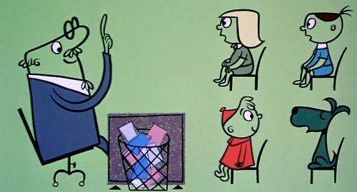 Everything is laid out sideways. While 3D space is toyed with, where characters get larger or smaller to indicate distance, we don’t tend to see different angles of the environment and characters. By the 60s, Americans believed that this is what animation “looked like”